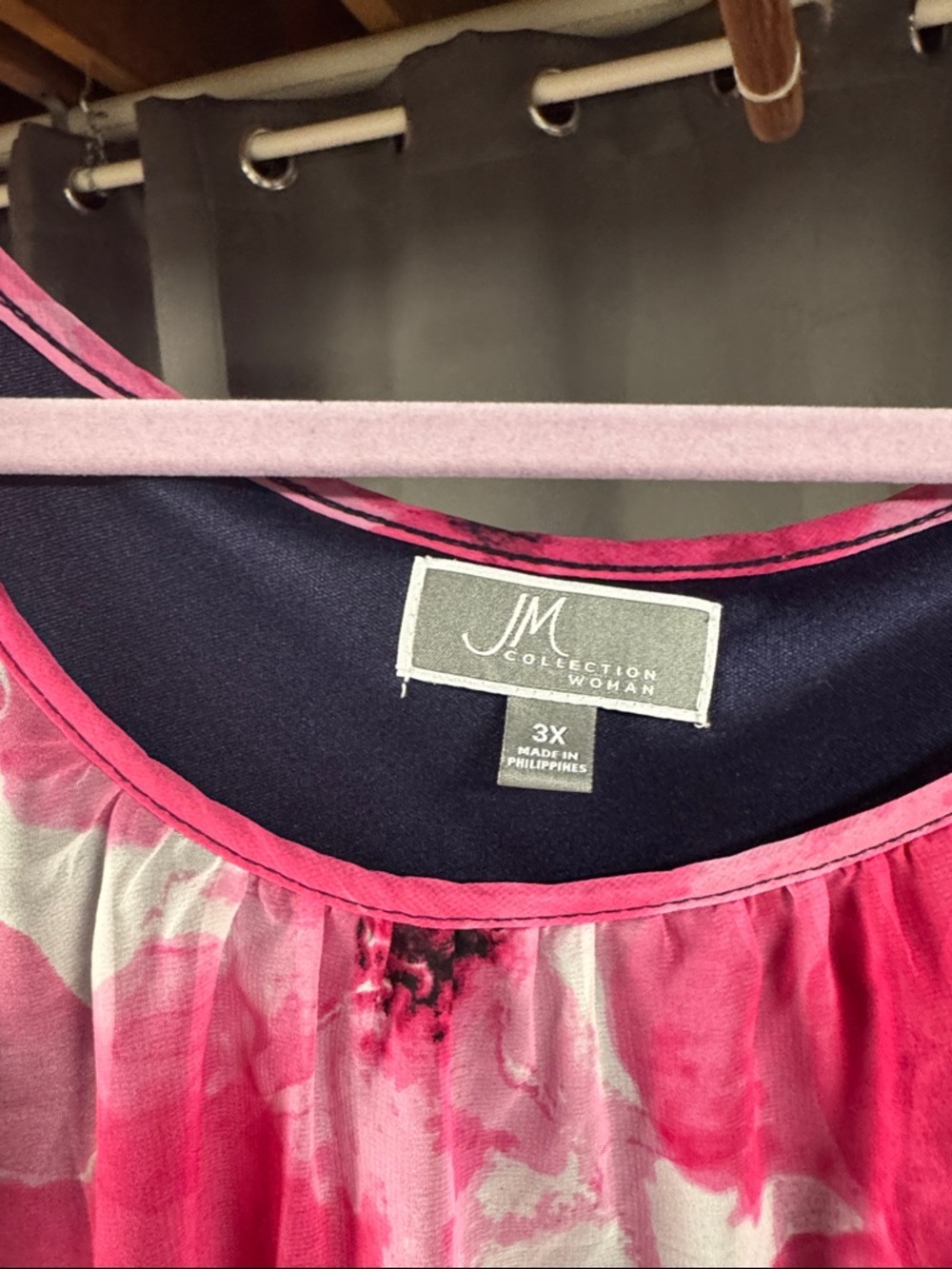 JM Collection Navy and Hot Pink Floral Layered Tunic - Picture 2 of 5